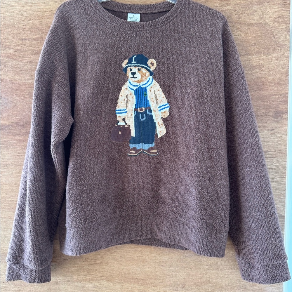 Brown Sweater with Bear Design